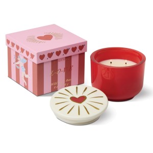 CMD0801EU Charmed 226g Red Glass Candle Paddywax with Heart Ceramic Lid - Wild Fig and Rose